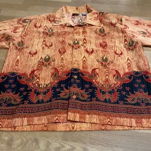 Men’s casual button down shirt, orange and black